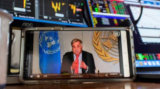 Guterres briefs the media on the socio-economic impacts of the COVID-19 pandemic